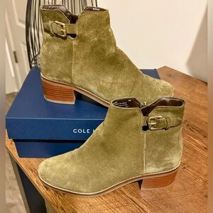 Cole Haan Women's Dark Olive Green Haidyn Suede Ankle Booties - size 7